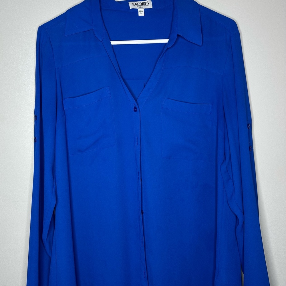 Express Women's Vibrant Blue Button-Up Blouse